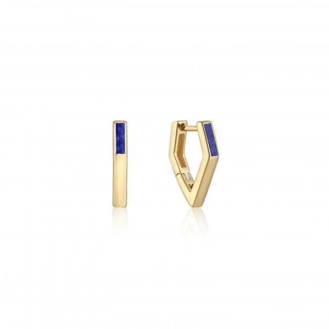 Gold Lapis Angular Hoop Earrings E042-02G-L