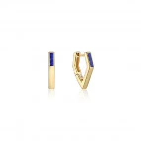 Gold Lapis Angular Hoop Earrings E042-02G-L