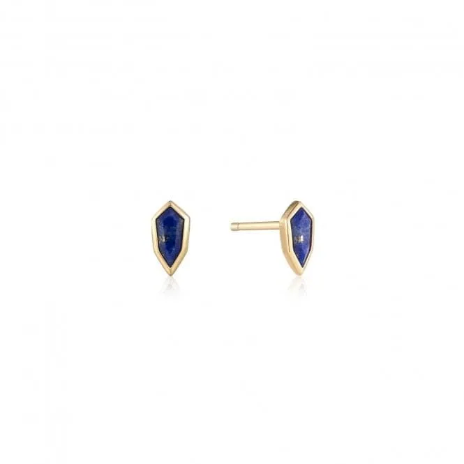 Gold Lapis Emblem Stud Earrings  E042-01G-L