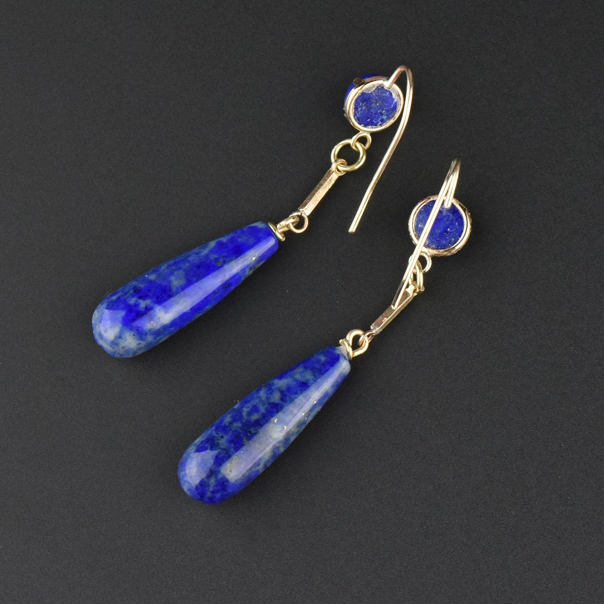 Gold Lapis Lazuli Teardrop Long Dangle Earrings