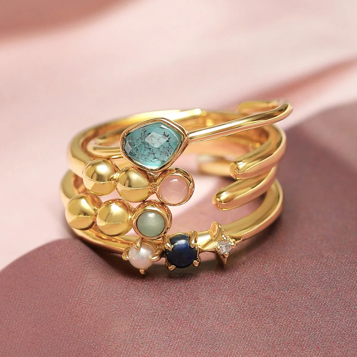 Gold Lapis Star Adjustable Ring