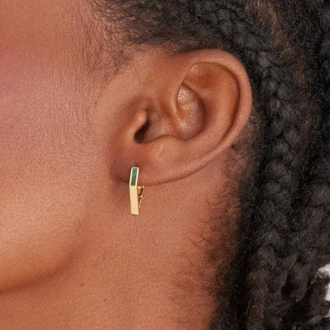 Gold Malachite Angular Hoop Earrings  E042-02G-M