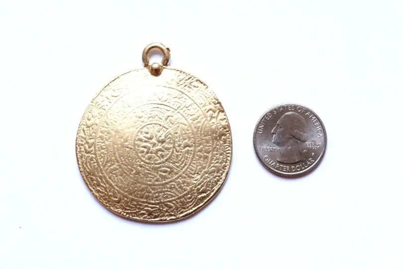 Gold Medallion Pendant, Shield Pendant, Large Pendant, Gold Pendant, Statement Pendant, Jewelry Making, Disk Pendant, Antique Disk, Relic