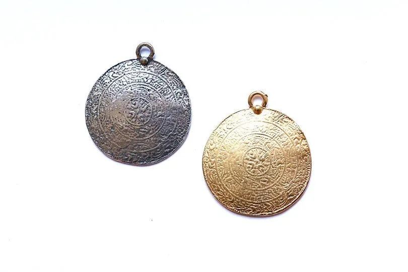 Gold Medallion Pendant, Shield Pendant, Large Pendant, Gold Pendant, Statement Pendant, Jewelry Making, Disk Pendant, Antique Disk, Relic