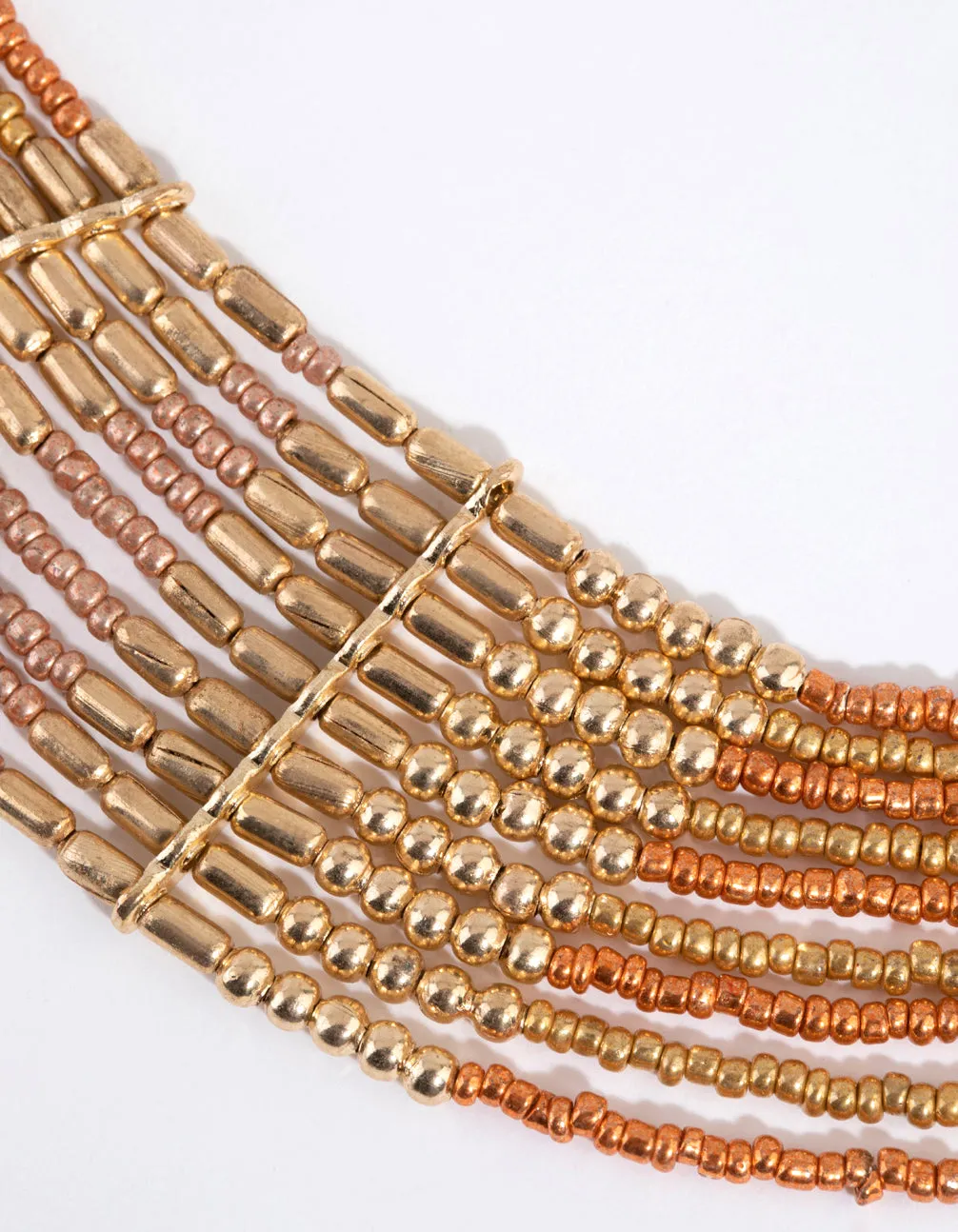 Gold Multi Row Beaded Necklace