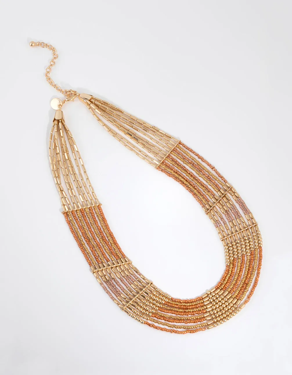 Gold Multi Row Beaded Necklace