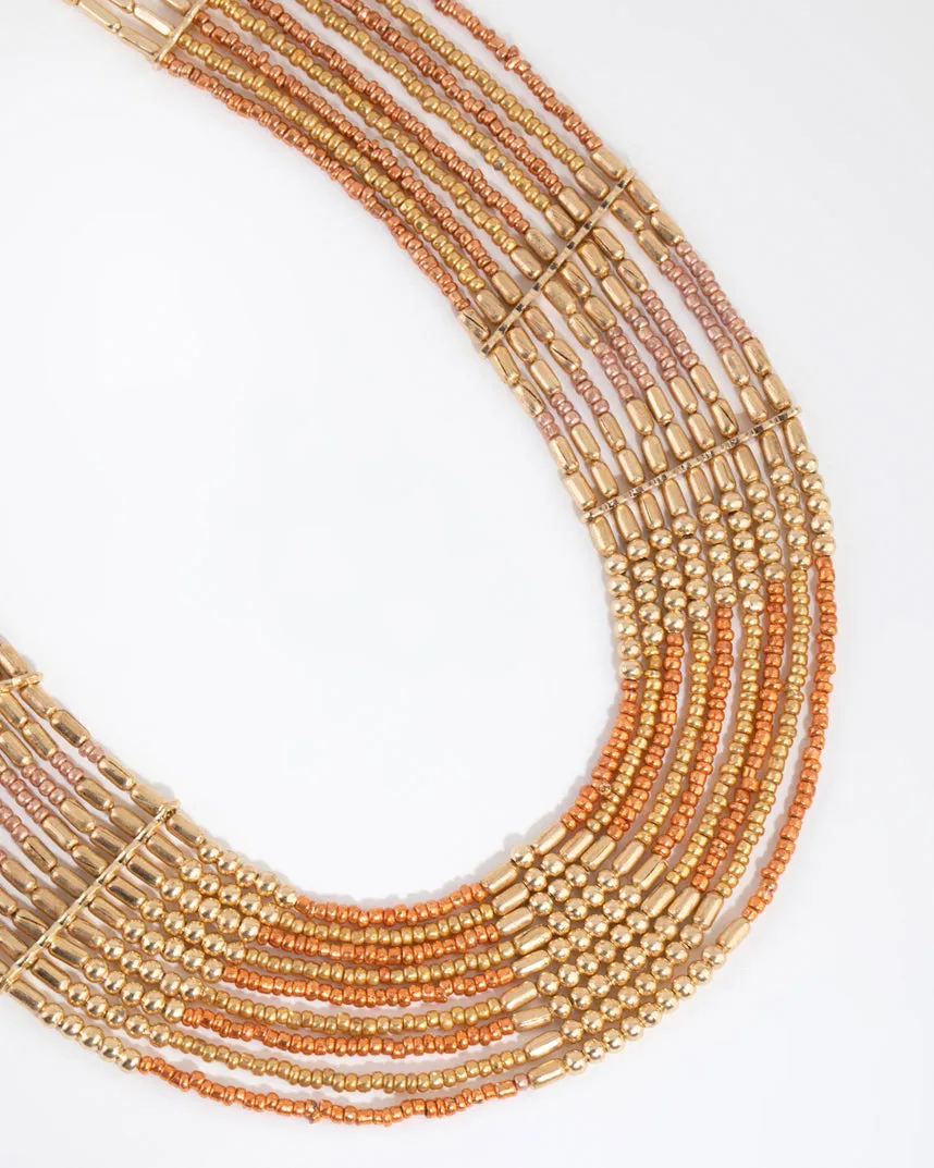 Gold Multi Row Beaded Necklace