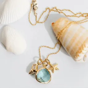 Gold Necklace with Blue Shell Pendant