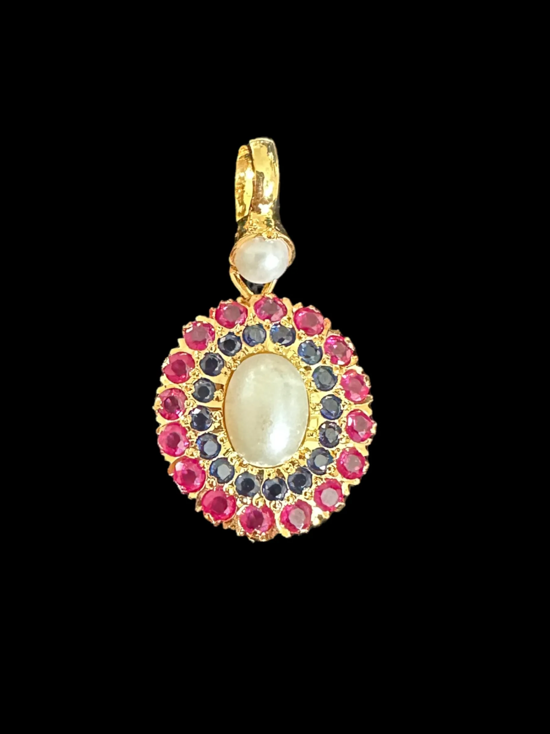 Gold plated jadau silver pendant set in ruby sapphire  ( SHIPS IN 3 WEEKS  )