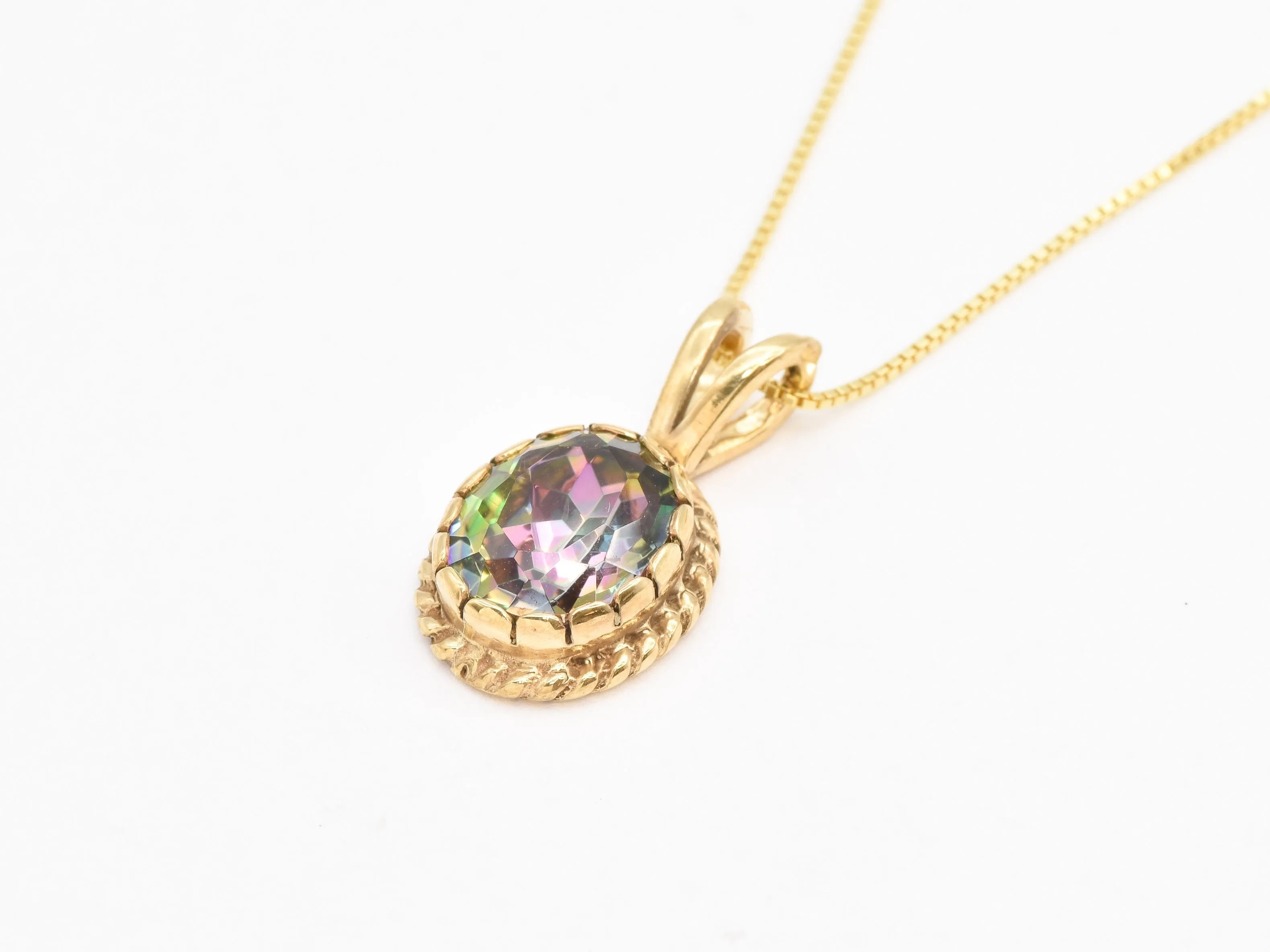 Gold Topaz Pendant - Natural Mystic Topaz Necklace - Purple Oval Necklace