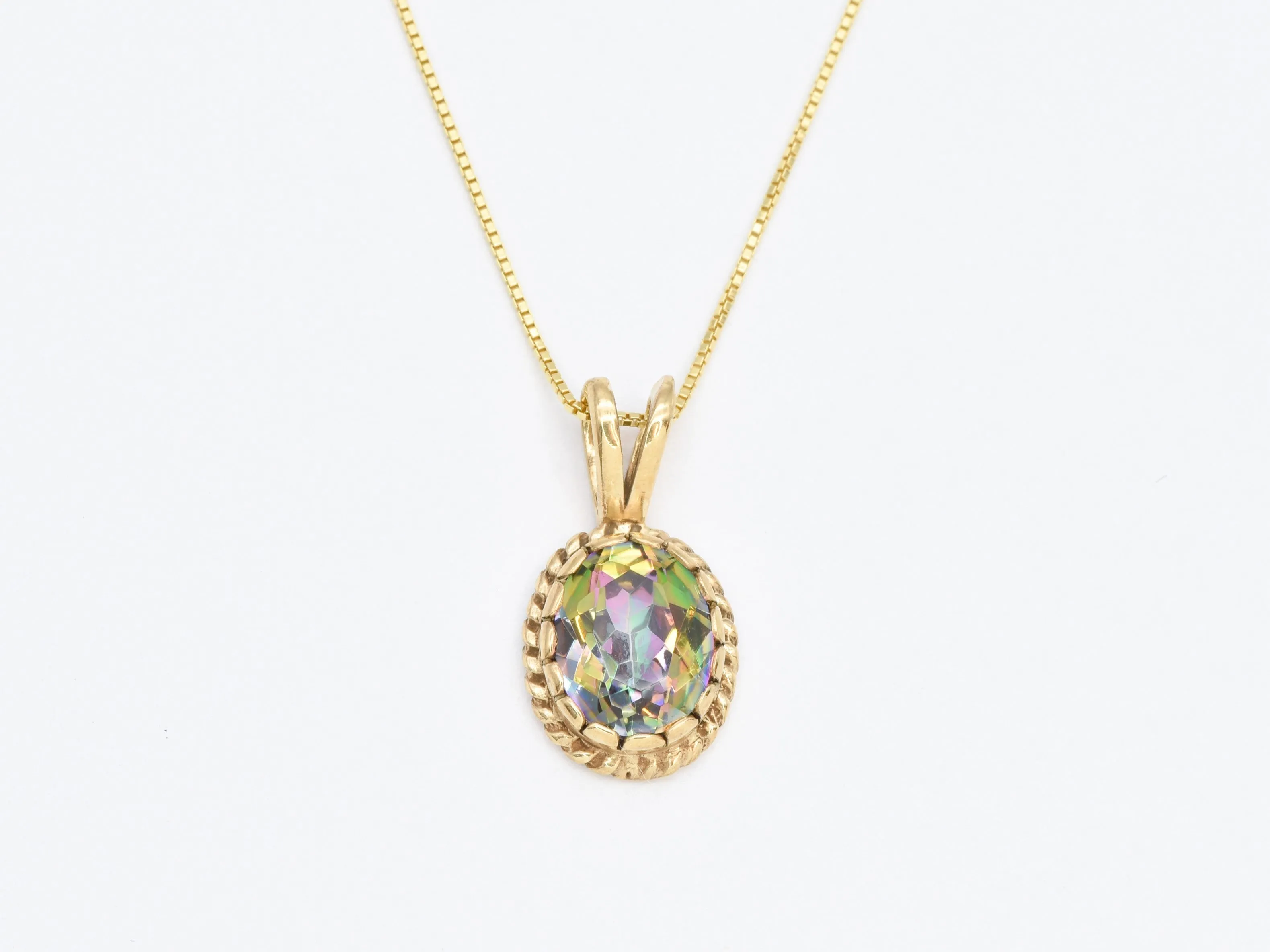 Gold Topaz Pendant - Natural Mystic Topaz Necklace - Purple Oval Necklace