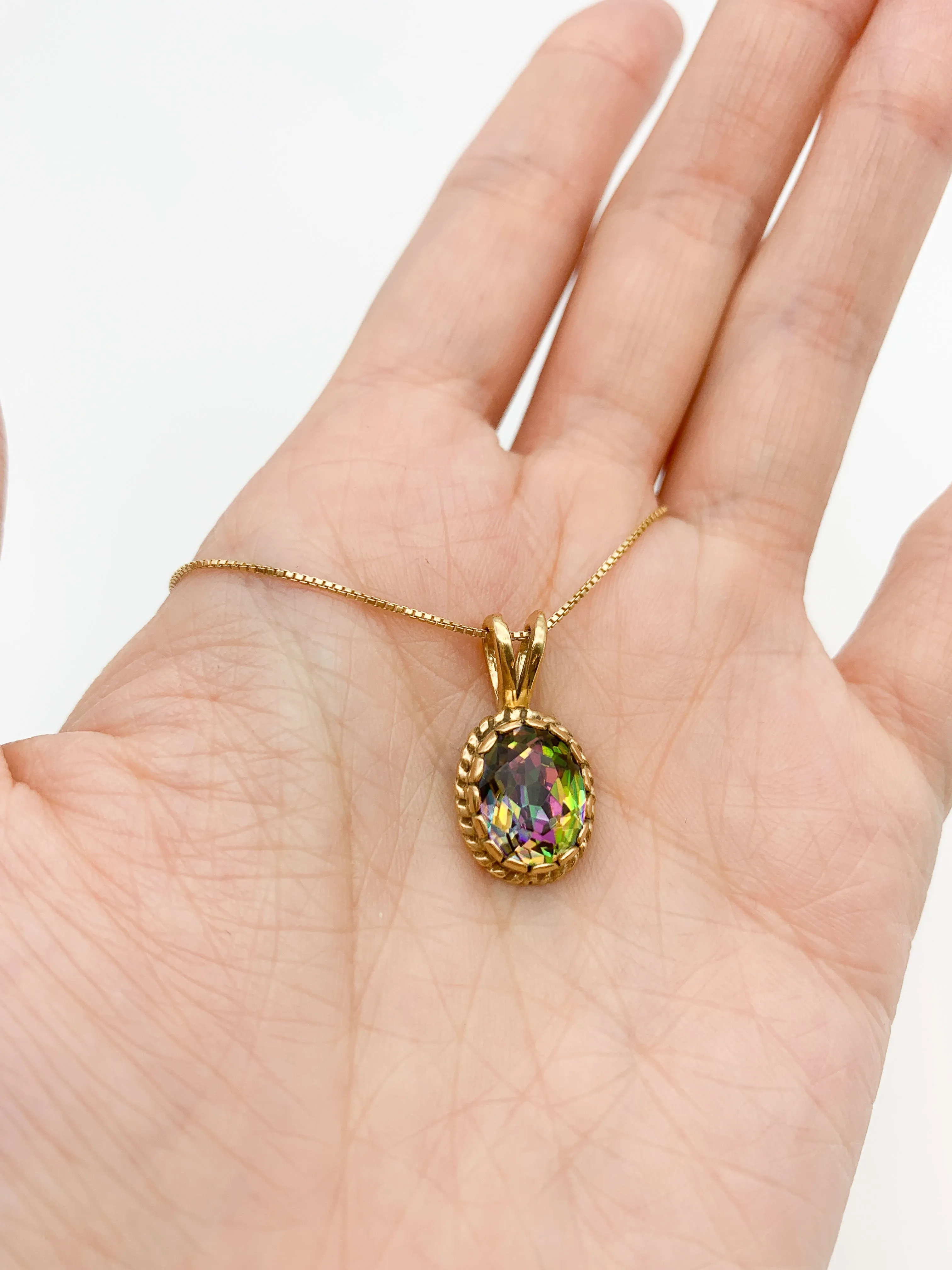 Gold Topaz Pendant - Natural Mystic Topaz Necklace - Purple Oval Necklace