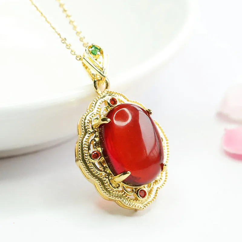 Golden Honey Amber Pendant with Sterling Silver Chain