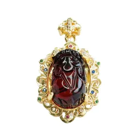 Golden Zircon Pixiu Pendant with Amber Necklace