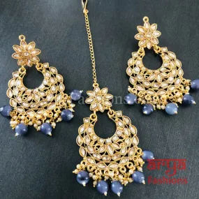 Gray Mang Tika and Big Chandbali Earrings Combo Set