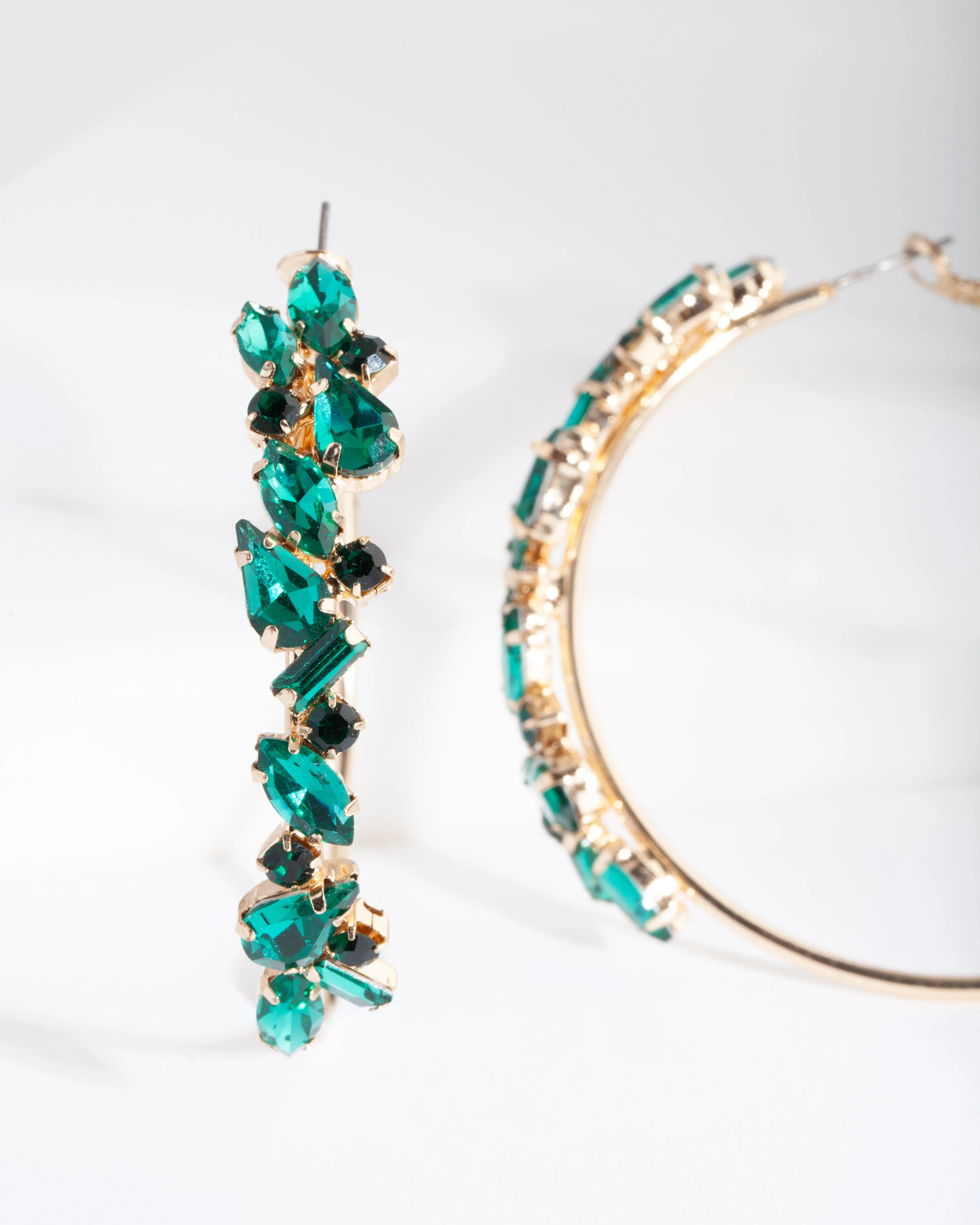 Green Cluster Hoop Earrings