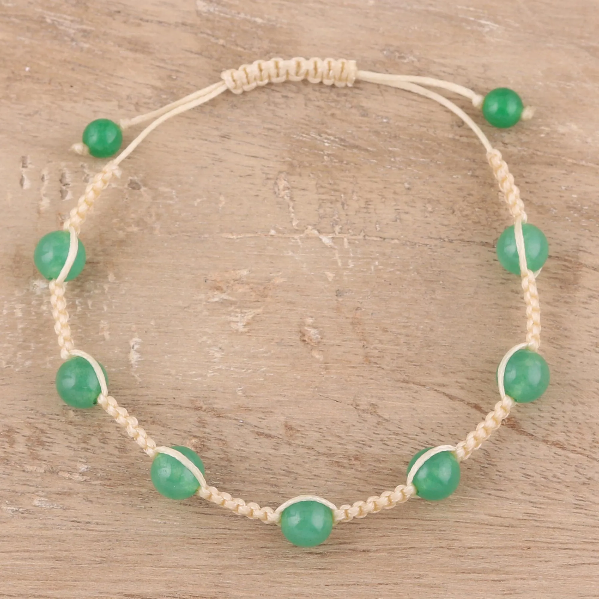 Green Quartz Beaded Macrame Bracelet from India - Green Attraction | NOVICA