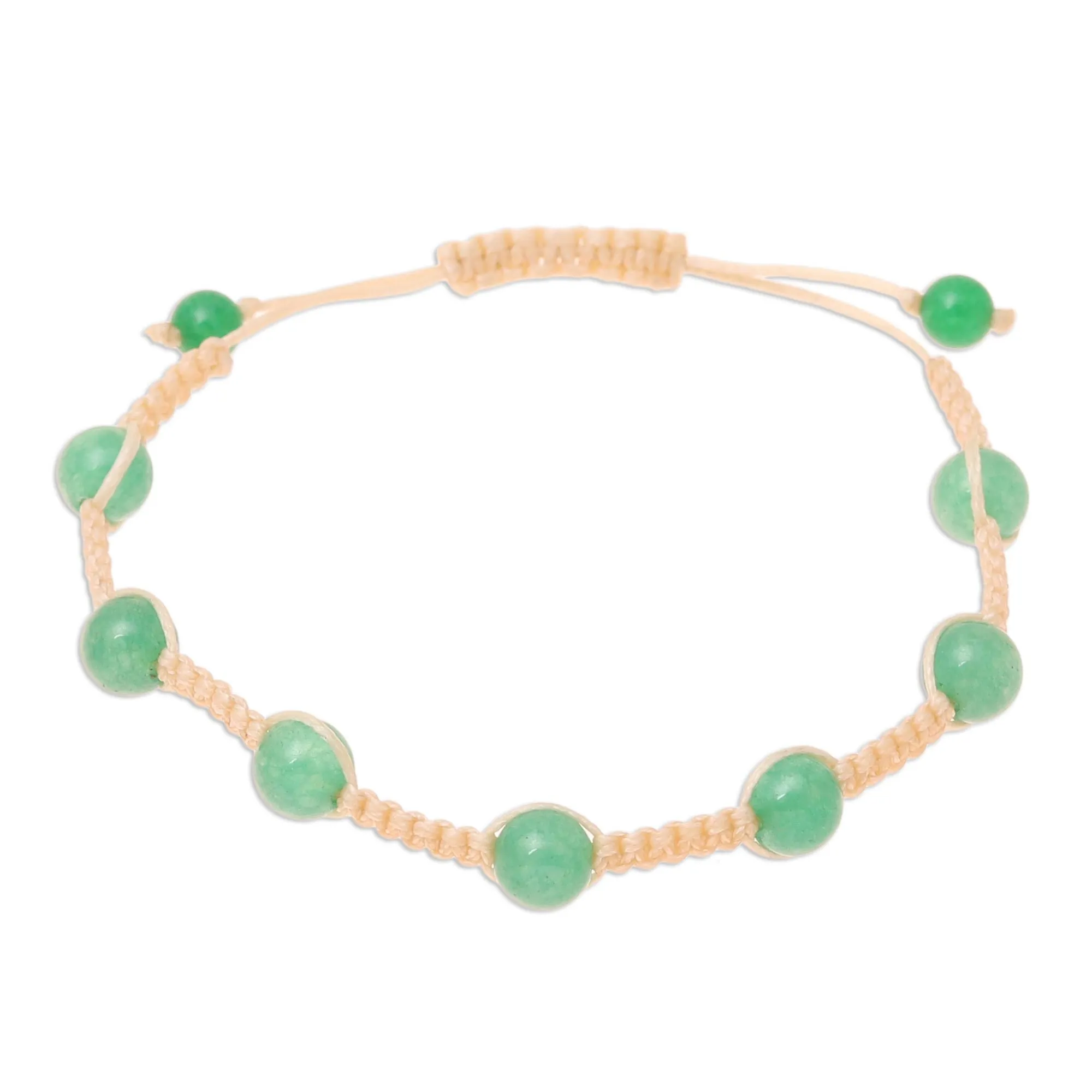 Green Quartz Beaded Macrame Bracelet from India - Green Attraction | NOVICA