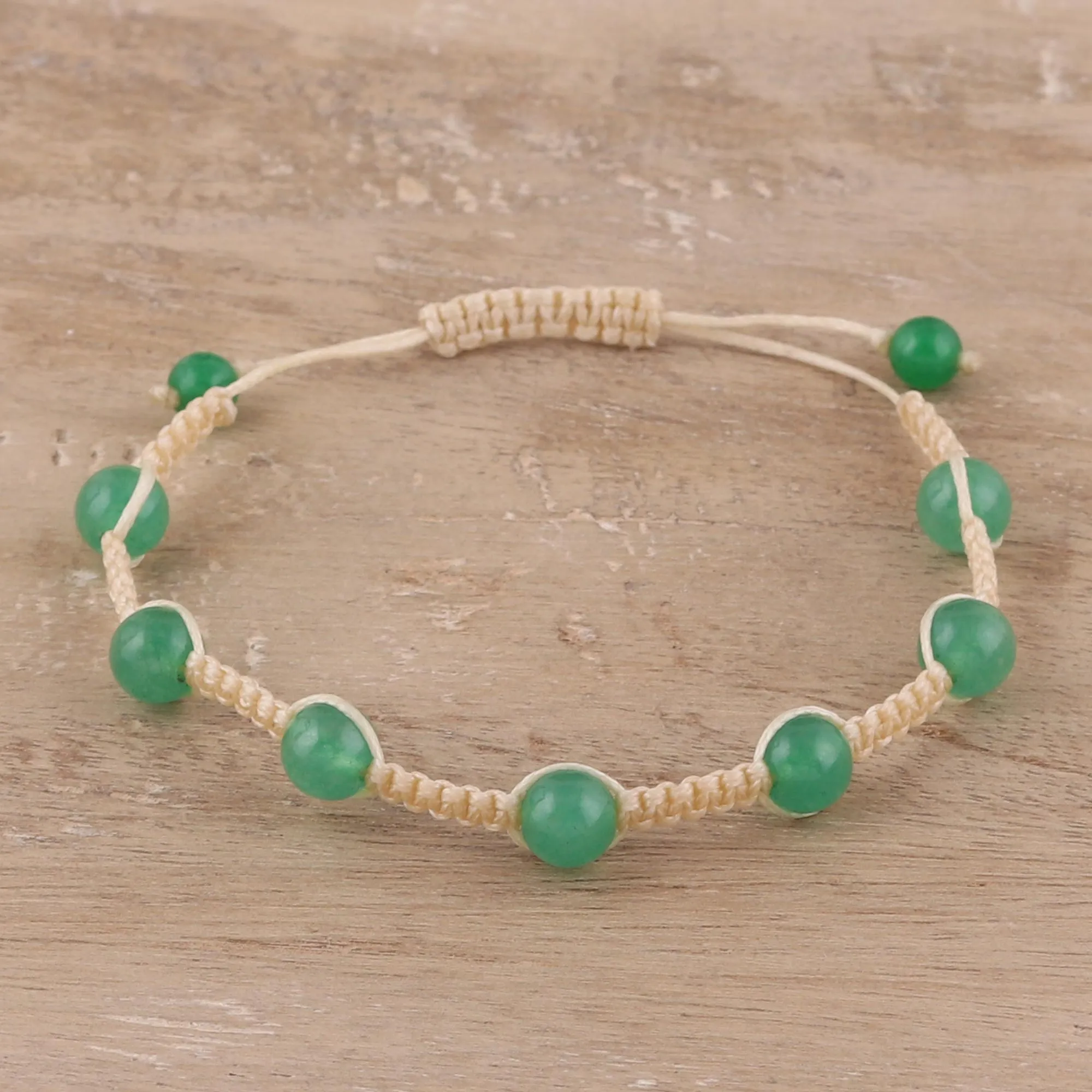 Green Quartz Beaded Macrame Bracelet from India - Green Attraction | NOVICA