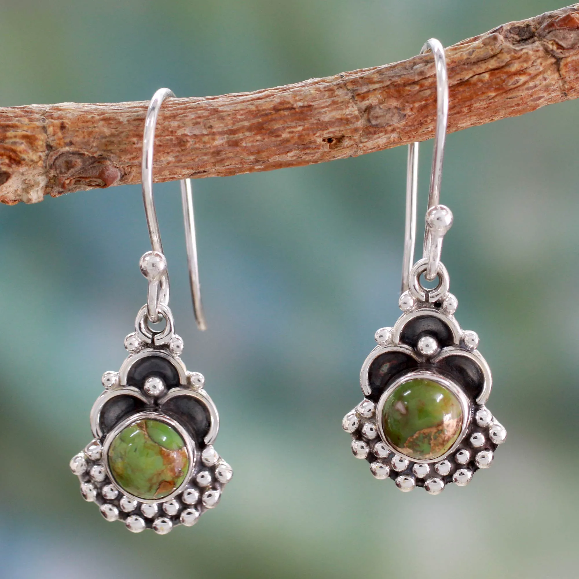 Green Rapture Sterling Silver Earrings Handcrafted with Green Turquoise