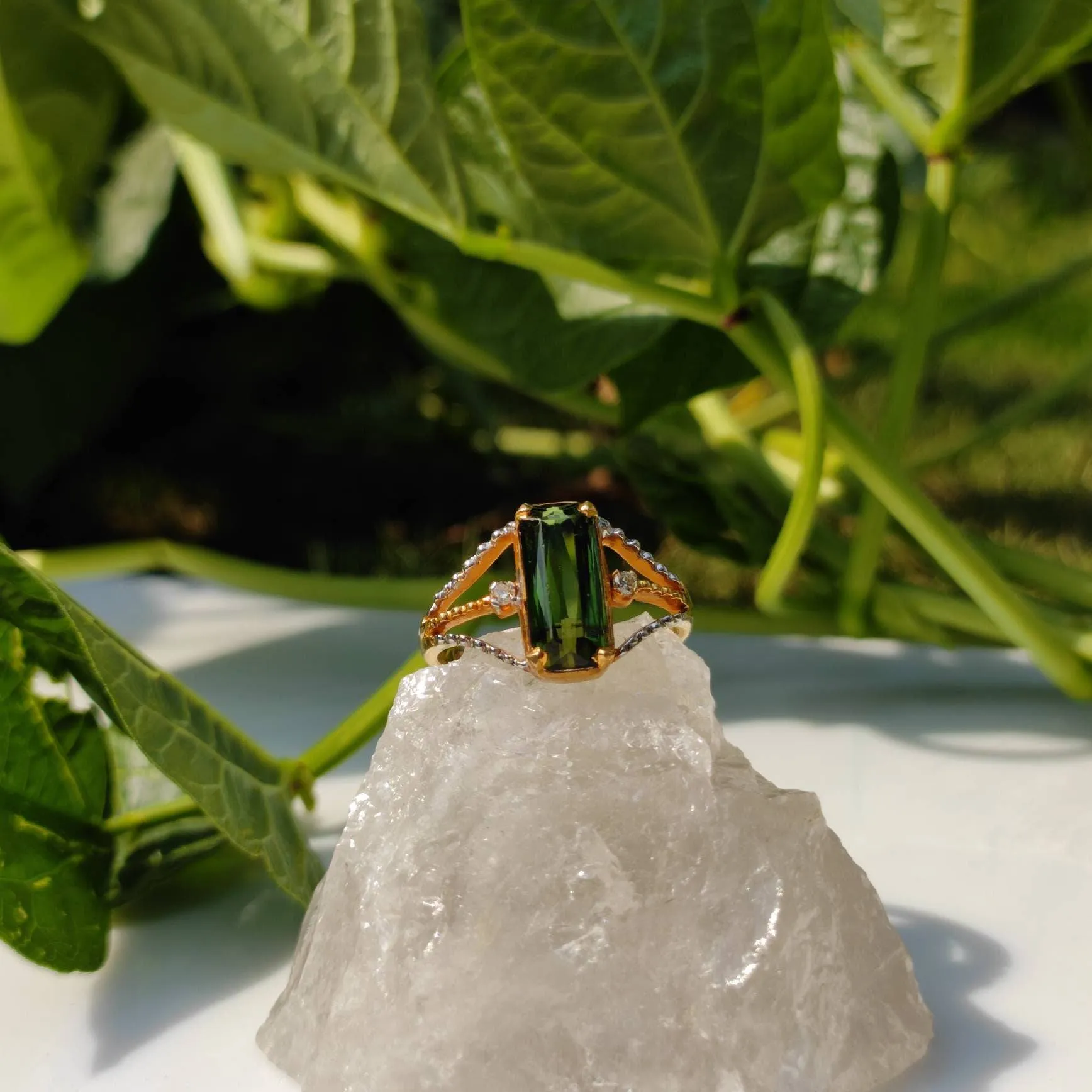 Green Tourmaline Diamond Ring