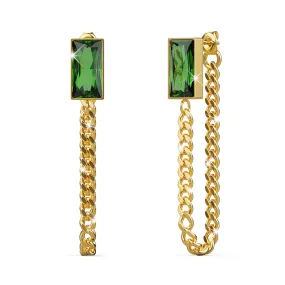 Green Zirconia Dangly Stud Earrings - 45mm