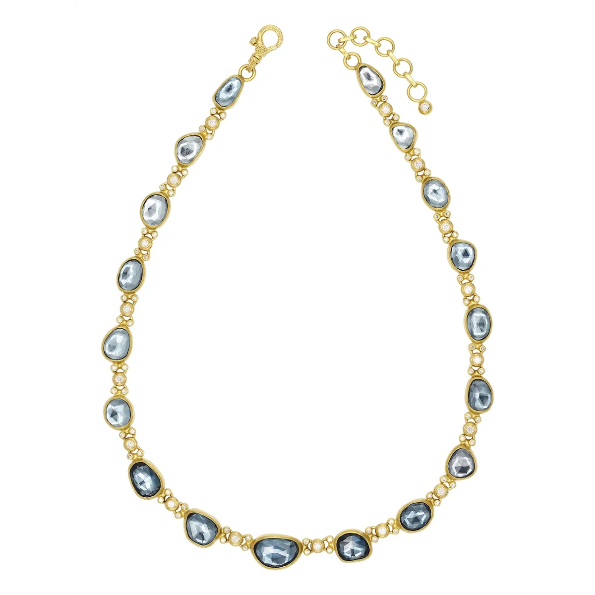 Gurhan One-of-a-Kind 24K Yellow Gold Rose Cut London Blue Topaz and Round Bezel Set Necklace with 22K Lobster Clasp