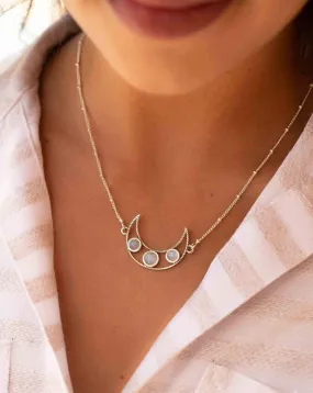 Half Moon Necklace ~ Moonstone ~ Sterling Silver 925 ~ MN074