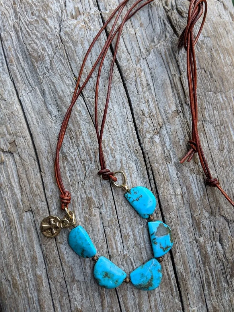 Handmade Turquoise and Cross Leather Adjustable Necklace