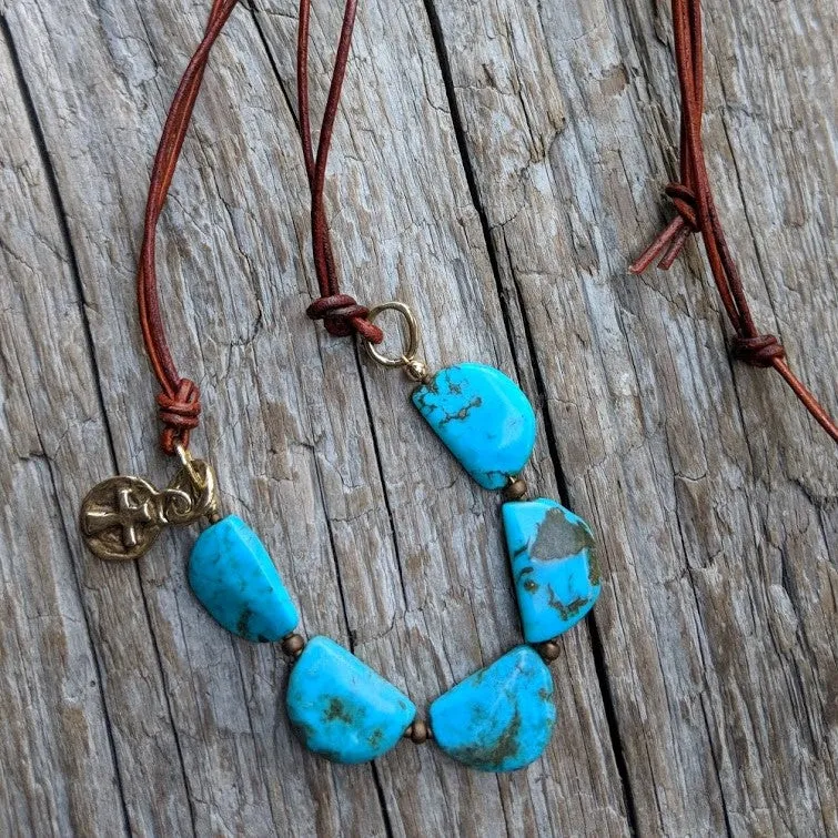 Handmade Turquoise and Cross Leather Adjustable Necklace