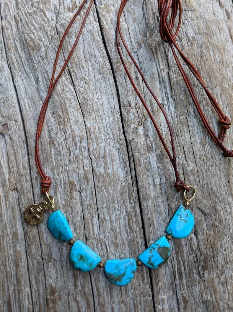 Handmade Turquoise and Cross Leather Adjustable Necklace