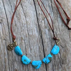 Handmade Turquoise and Cross Leather Adjustable Necklace