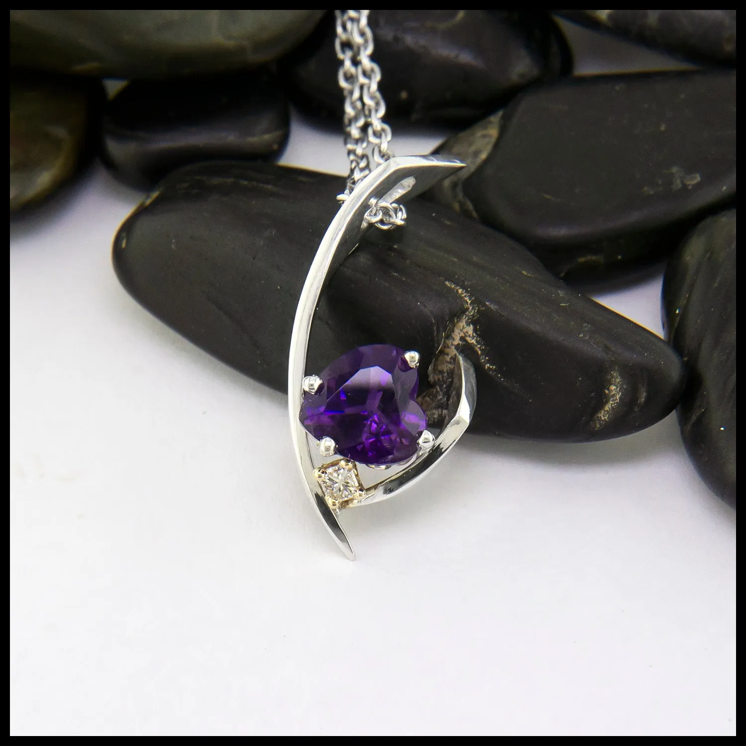 Heart Amethyst and Diamond Pendant