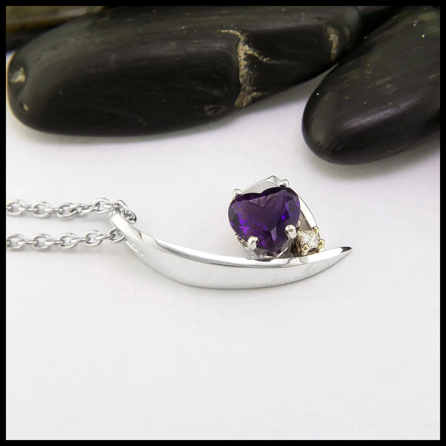 Heart Amethyst and Diamond Pendant