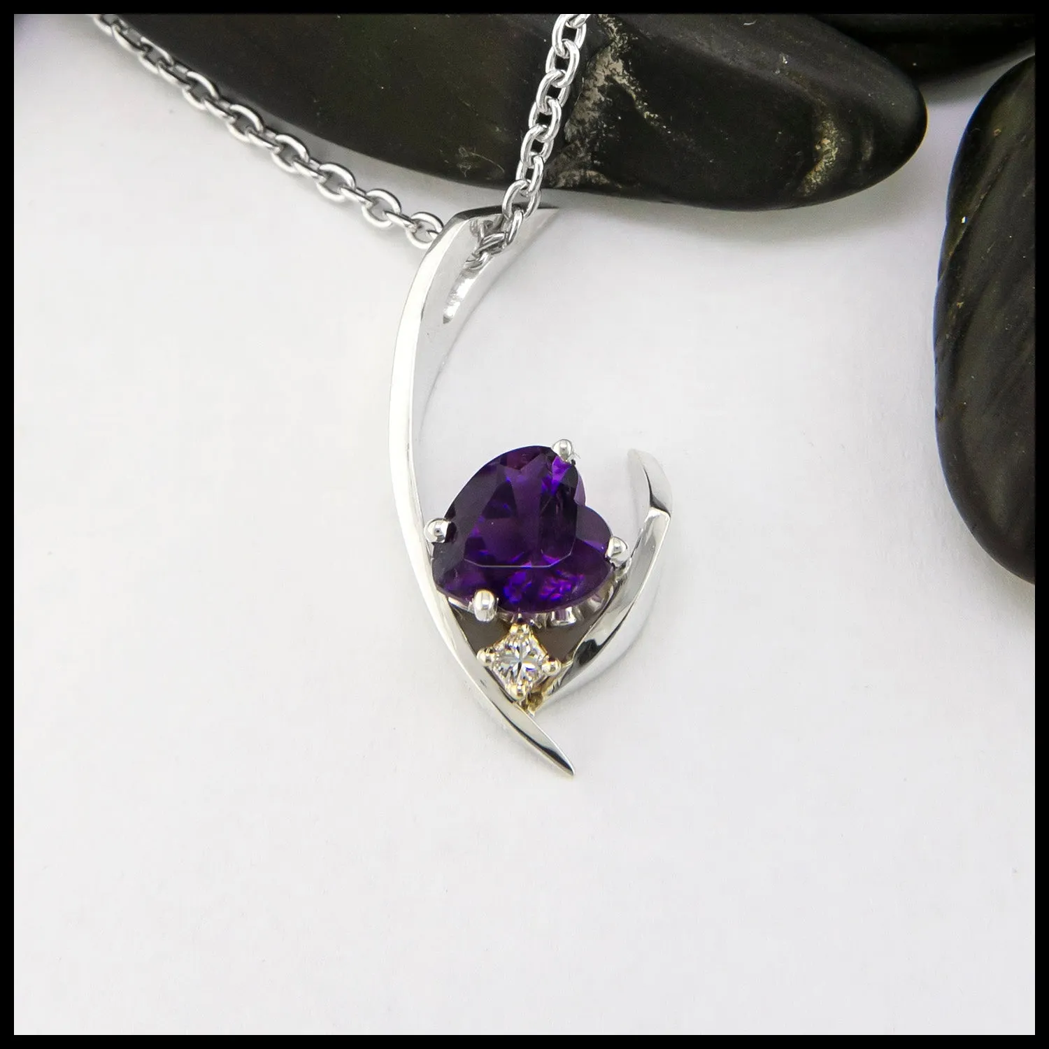 Heart Amethyst and Diamond Pendant