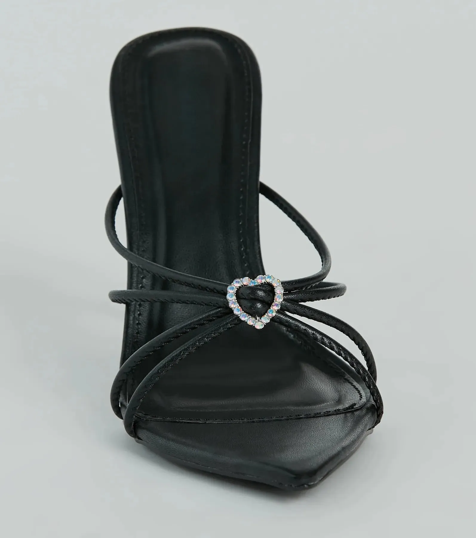 Heart And Soul Strappy Rhinestone Stiletto Mules