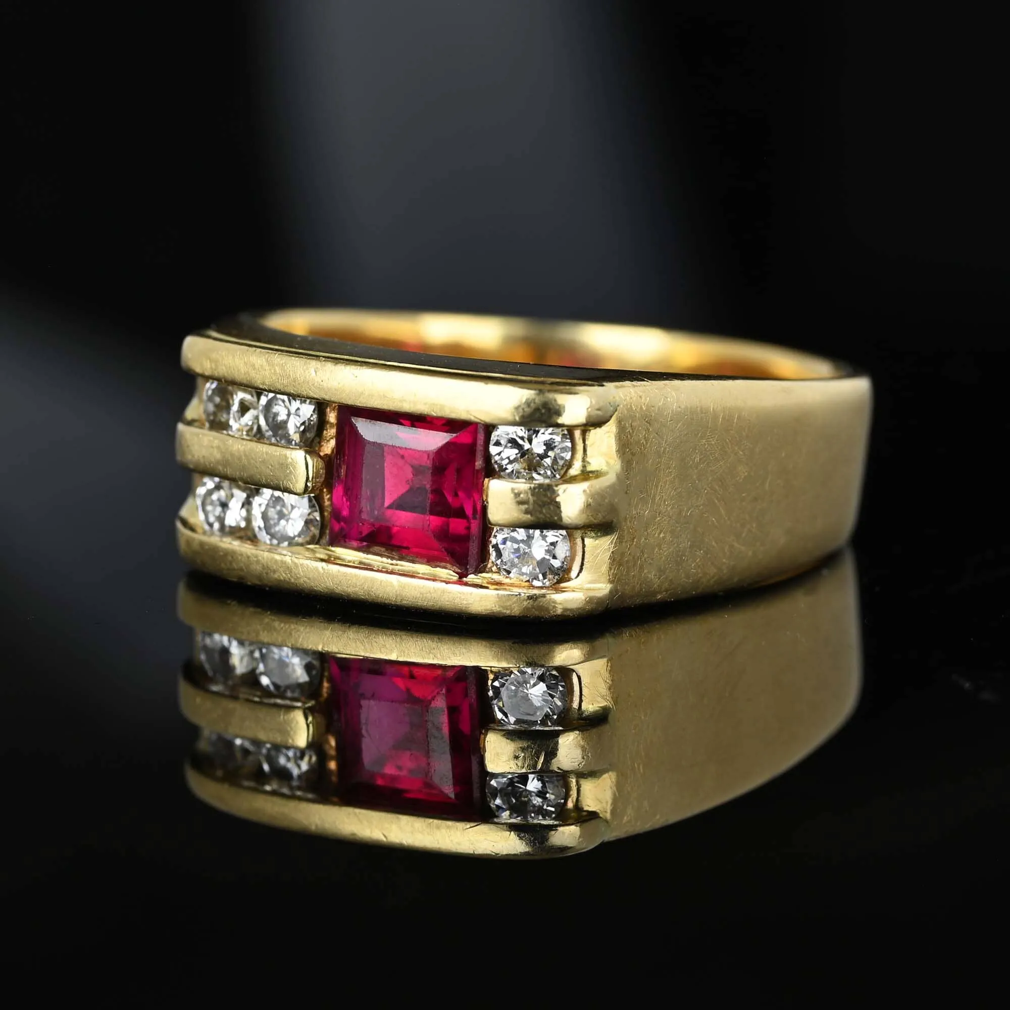 Heavy 14K Gold Mens Diamond Ruby Ring Band, Sz 10