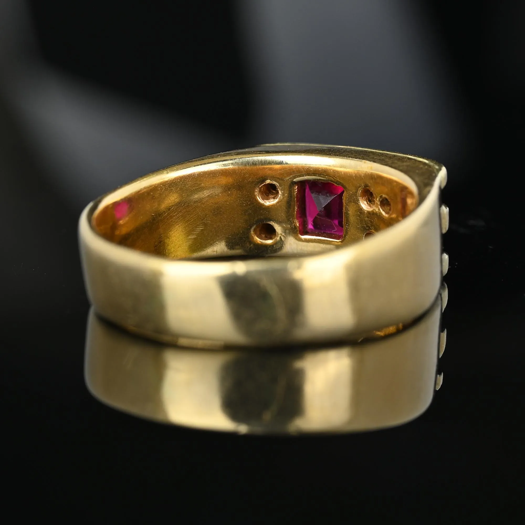 Heavy 14K Gold Mens Diamond Ruby Ring Band, Sz 10