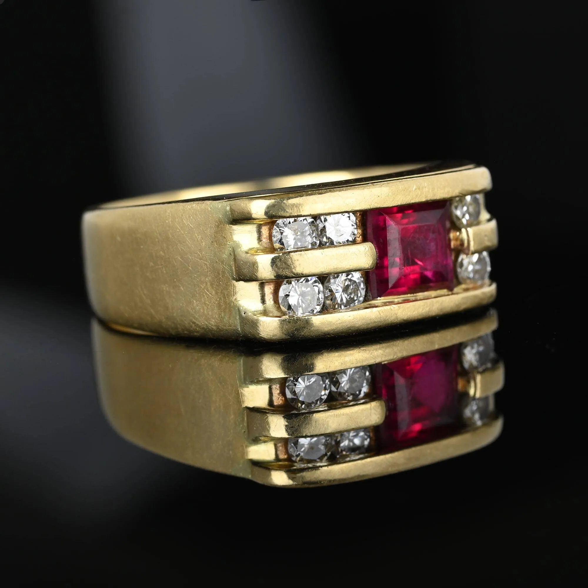 Heavy 14K Gold Mens Diamond Ruby Ring Band, Sz 10