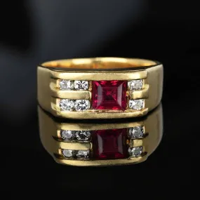 Heavy 14K Gold Mens Diamond Ruby Ring Band, Sz 10