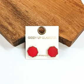 Hexagon Shaped Stud Earrings in Red