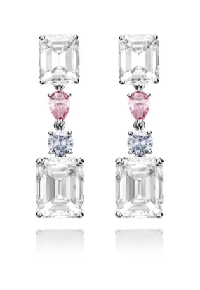 Important 25 carat Emerald-cut, Pink   Blue Diamond Earrings