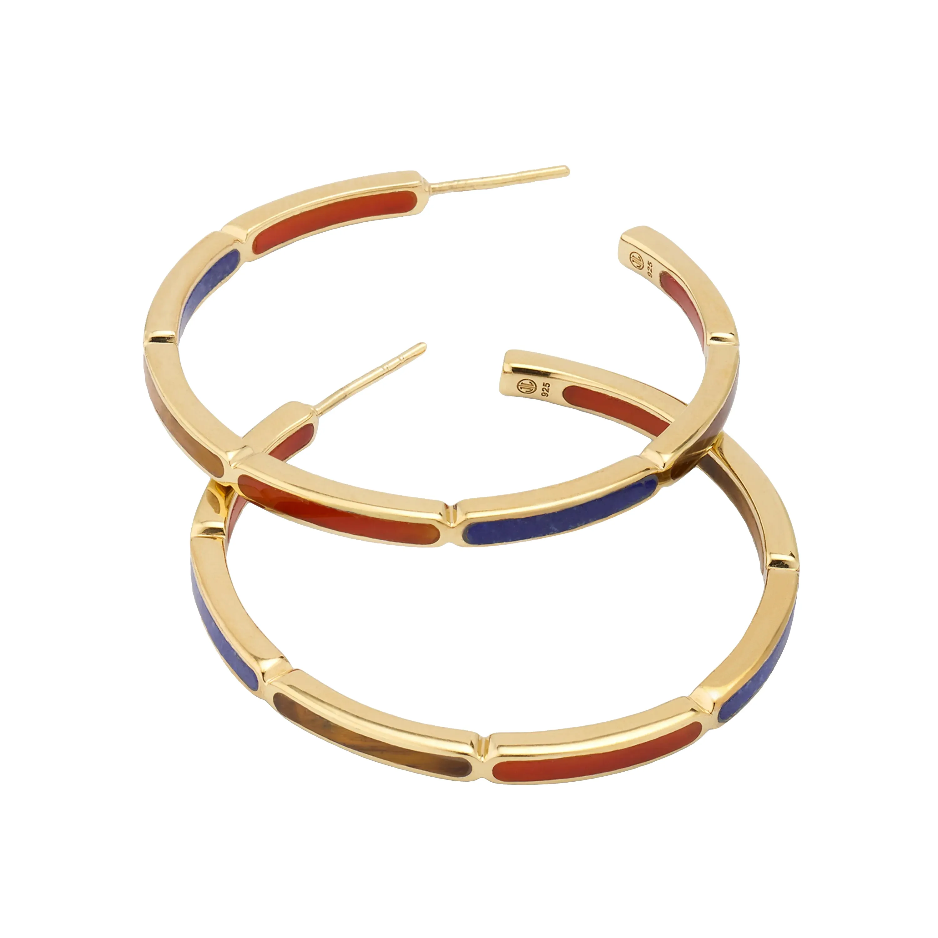 Inside Out Gemstone Inlay Sterling Silver Vermeil Hoop Earrings