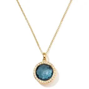 Ippolita 18K Yellow Gold Mini Lollipop Pendant Necklace in London Blue Topaz with Diamonds, 16-18 inch