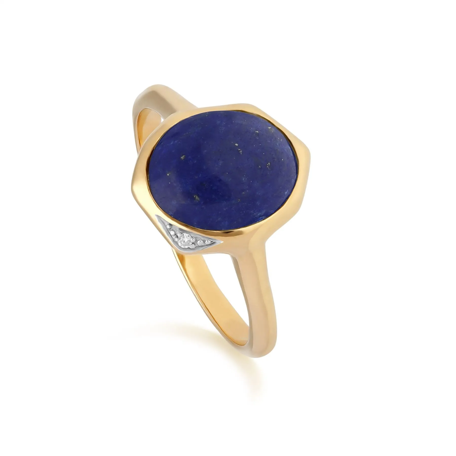 Irregulär B Edelstein Lapislazuli & Diamant Ring in Vergoldetem Sterling Silber