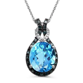 Jewelili Sterling Silver with 1/3 CTTW Treated Blue Diamonds and White Diamonds with Blue Topaz Knot Pendant Necklace