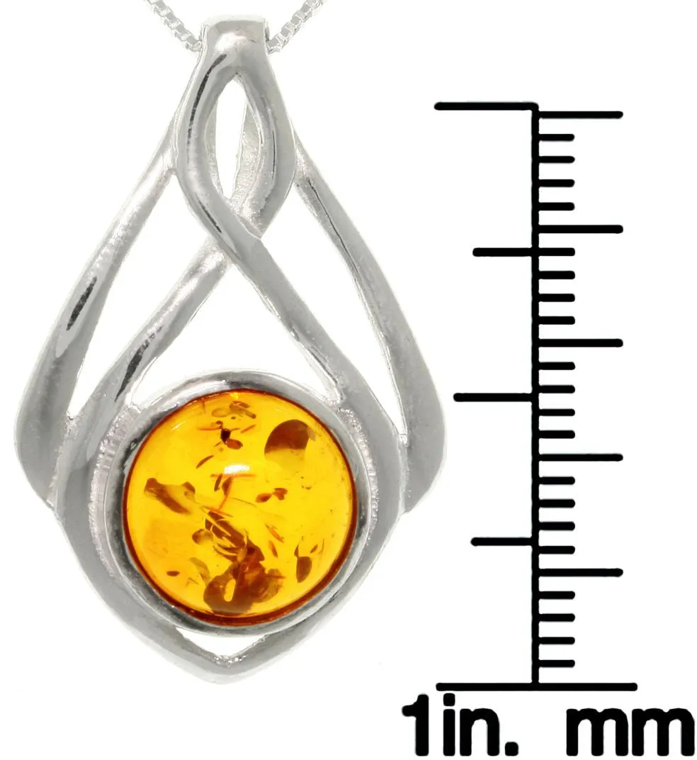 Jewelry Trends Sterling Silver Baltic Amber Drop Pendant with 18 Inch Box Chain Necklace