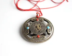 Kalachakra White Metal Tibetan Mandala Pendant