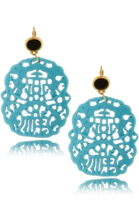 KENNETH JAY LANE BALI Turquoise Black Carved Earrings