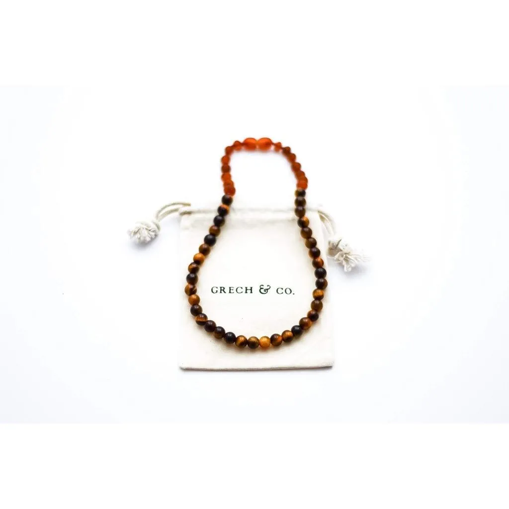 Kids Amber Necklace - Tiger Eye   Raw Cognac